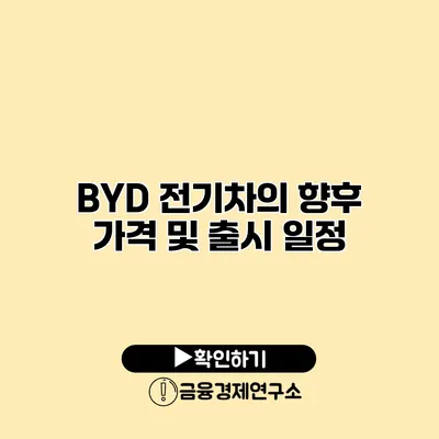 BYD 전기차의 향후 가격 및 출시 일정