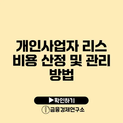 개인사업자 리스 비용 산정 및 관리 방법