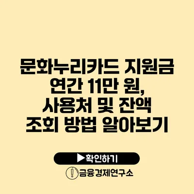 문화누리카드 지원금 연간 11만 원, 사용처 및 잔액 조회 방법 알아보기