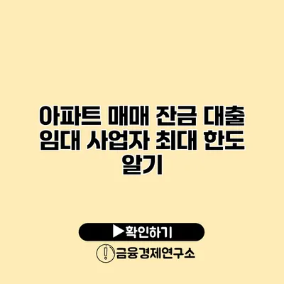 아파트 매매 잔금 대출 임대 사업자 최대 한도 알기