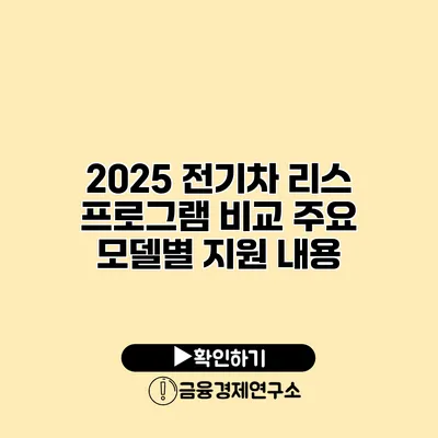 2025 전기차 리스 프로그램 비교 주요 모델별 지원 내용