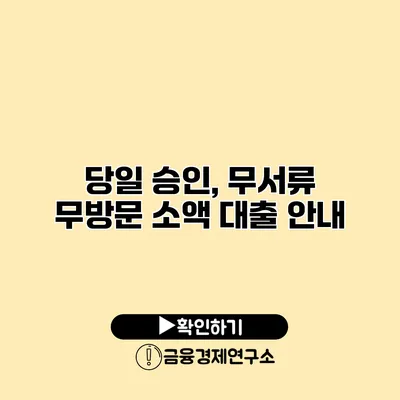 당일 승인, 무서류 무방문 소액 대출 안내