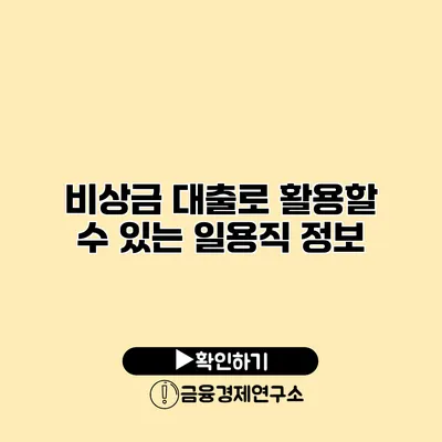 비상금 대출로 활용할 수 있는 일용직 정보