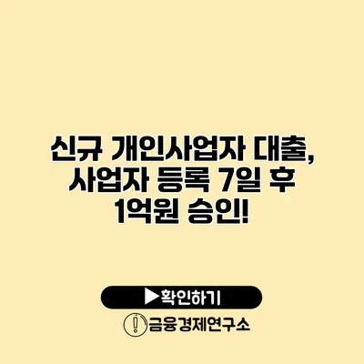 신규 개인사업자 대출, 사업자 등록 7일 후 1억원 승인!